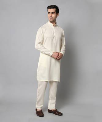 Wrinkle free Plain creme kurta with pants 3