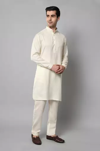 Wrinkle free Plain creme kurta with pants