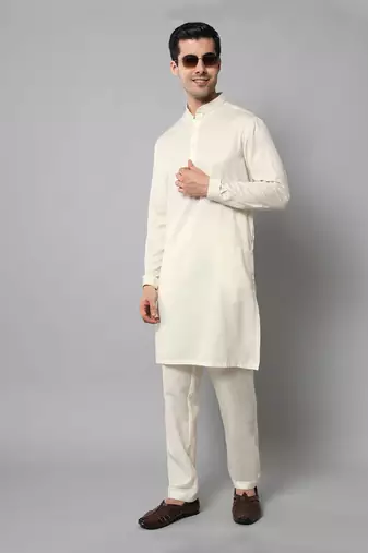 Wrinkle free Plain creme kurta with pants