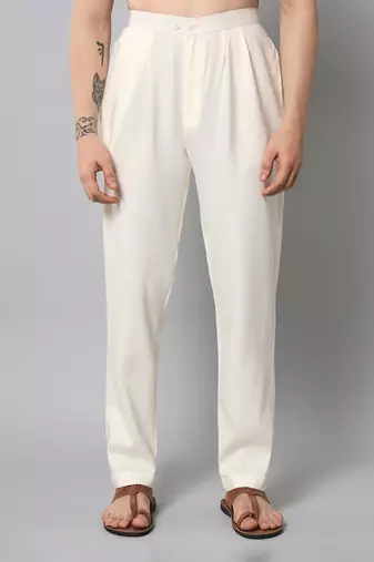 Wrinkle free Plain creme kurta with pants