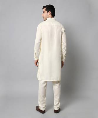 Wrinkle free Plain creme kurta with pants 7