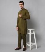 Wrinkle free Olive green kurta pants in rayon