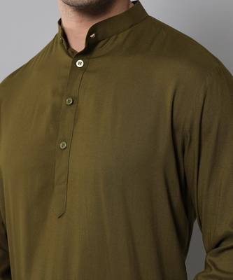 Wrinkle free Olive green kurta pants in rayon 2