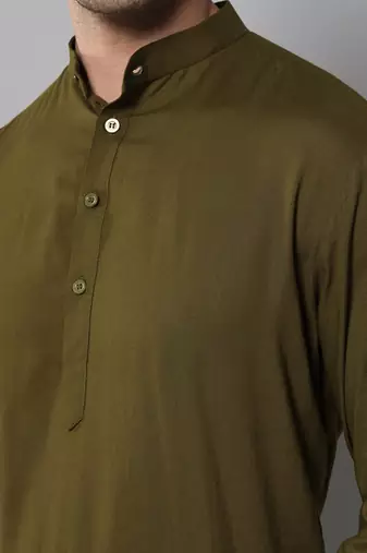 Wrinkle free Olive green kurta pants in rayon