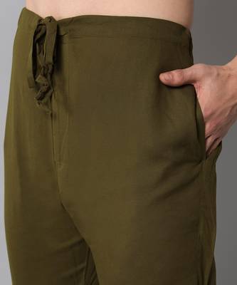 Wrinkle free Olive green kurta pants in rayon 8