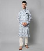Wrinkle free White and blue tie dye pattern kurta jacket set