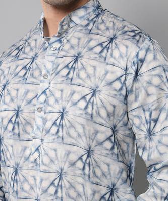 Wrinkle free White and blue tie dye pattern kurta jacket set 4