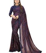 Navy blue printed georgette saree with blouse