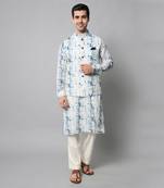 Wrinkle free White and blue tie dye kurta jacket set