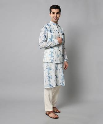 Wrinkle free White and blue tie dye kurta jacket set 3