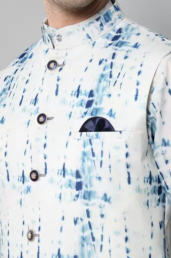 Wrinkle free White and blue tie dye kurta jacket set