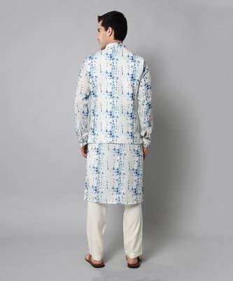 Wrinkle free White and blue tie dye kurta jacket set 5