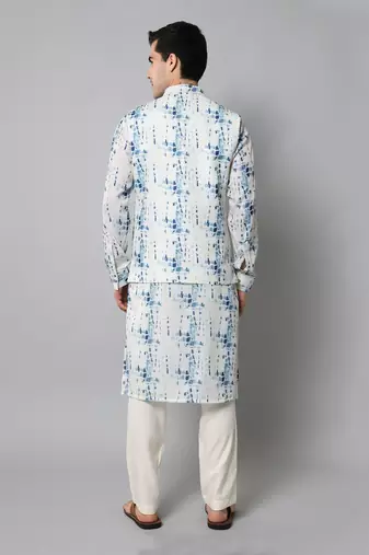 Wrinkle free White and blue tie dye kurta jacket set
