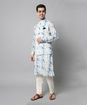 Wrinkle free White and blue tie dye kurta jacket set 6