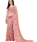 Pink printed georgette saree with blouse
