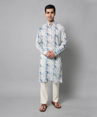 Wrinkle free White and blue tie dye kurta pants 1