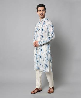 Wrinkle free White and blue tie dye kurta pants 2
