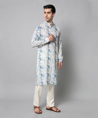 Wrinkle free White and blue tie dye kurta pants 3