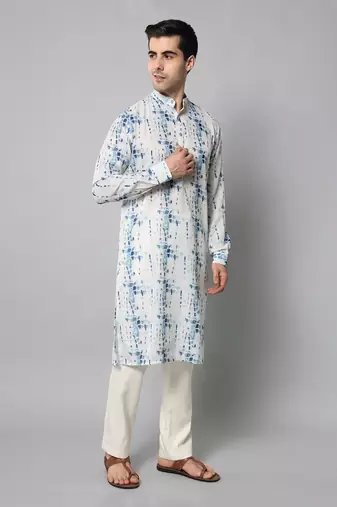 Wrinkle free White and blue tie dye kurta pants