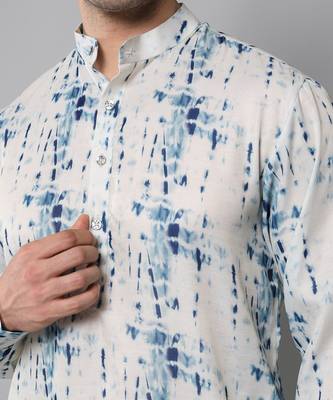 Wrinkle free White and blue tie dye kurta pants 4