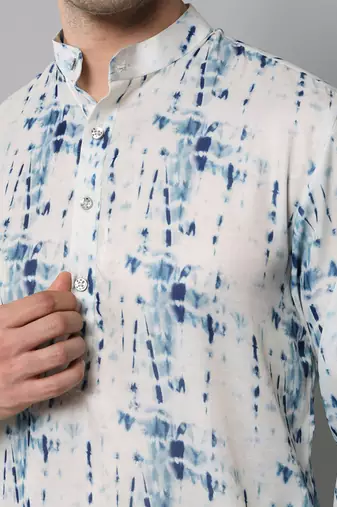 Wrinkle free White and blue tie dye kurta pants