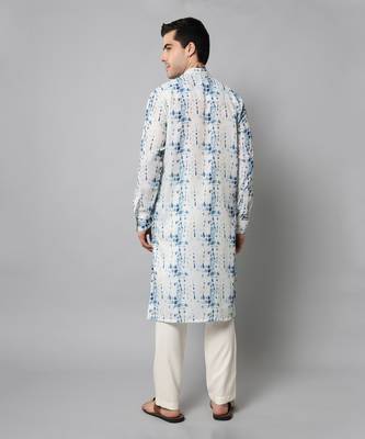 Wrinkle free White and blue tie dye kurta pants 6