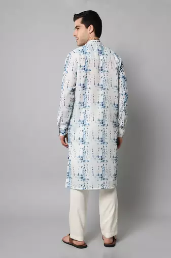 Wrinkle free White and blue tie dye kurta pants