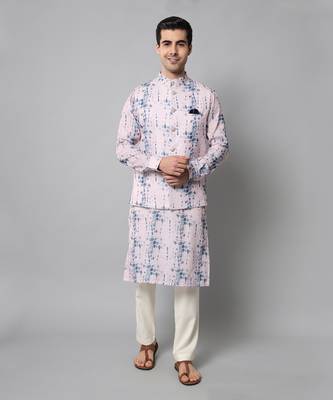 Wrinkle free Pink and blue tie dye kurta jacket set 1