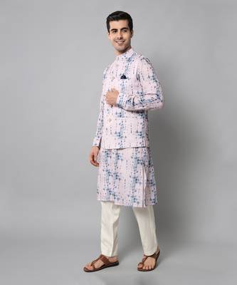 Wrinkle free Pink and blue tie dye kurta jacket set 2