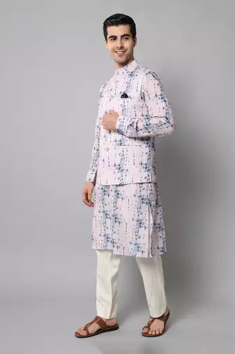 Wrinkle free Pink and blue tie dye kurta jacket set