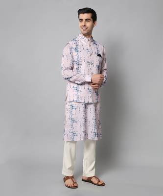 Wrinkle free Pink and blue tie dye kurta jacket set 3