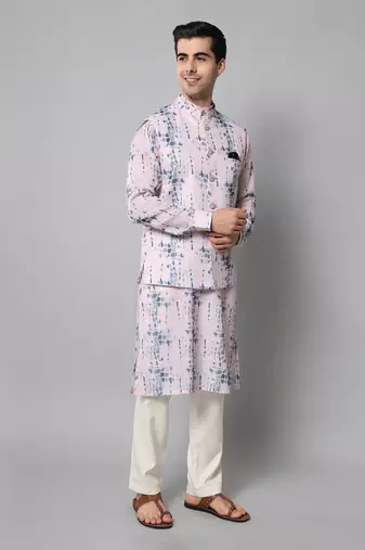Wrinkle free Pink and blue tie dye kurta jacket set