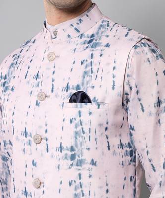 Wrinkle free Pink and blue tie dye kurta jacket set 4