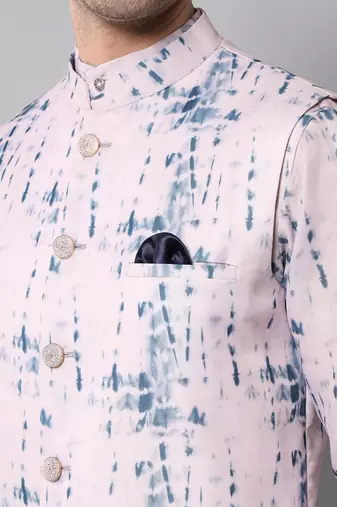 Wrinkle free Pink and blue tie dye kurta jacket set