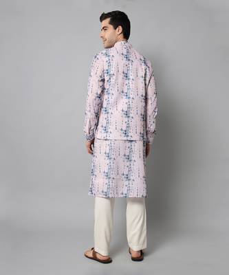 Wrinkle free Pink and blue tie dye kurta jacket set 5