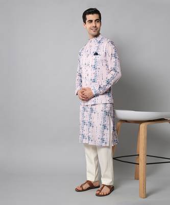 Wrinkle free Pink and blue tie dye kurta jacket set 6