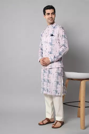 Wrinkle free Pink and blue tie dye kurta jacket set