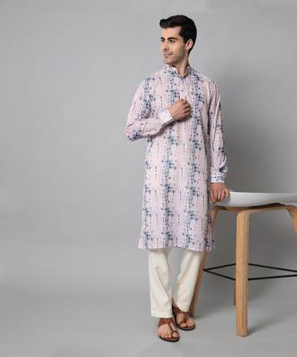 Wrinkle free Pink and blue tie dye kurta pants 2