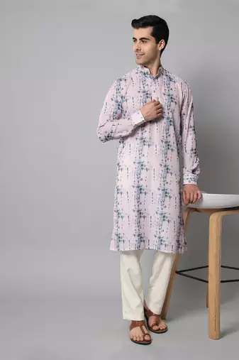 Wrinkle free Pink and blue tie dye kurta pants
