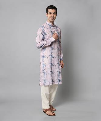 Wrinkle free Pink and blue tie dye kurta pants 4
