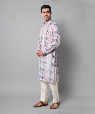 Wrinkle free Pink and blue tie dye kurta pants 5