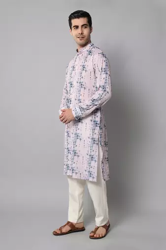 Wrinkle free Pink and blue tie dye kurta pants