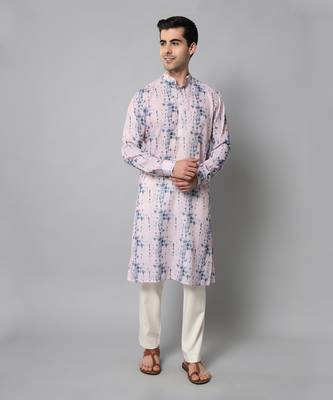 Wrinkle free Pink and blue tie dye kurta pants 1