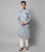 Wrinkle free White and blue tie dye kurta jacket set