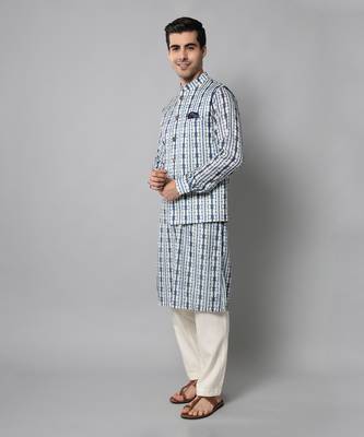 Wrinkle free White and blue tie dye kurta jacket set 2