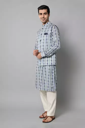 Wrinkle free White and blue tie dye kurta jacket set