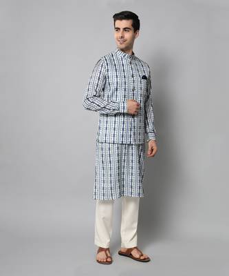 Wrinkle free White and blue tie dye kurta jacket set 3