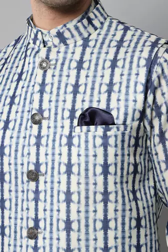 Wrinkle free White and blue tie dye kurta jacket set