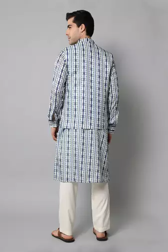 Wrinkle free White and blue tie dye kurta jacket set
