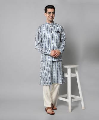 Wrinkle free White and blue tie dye kurta jacket set 6